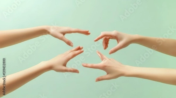 Fototapeta Various young hands, forming a V-shape