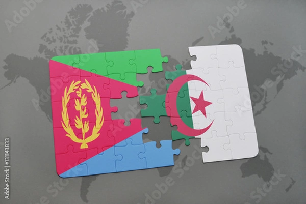 Fototapeta puzzle with the national flag of eritrea and algeria on a world map