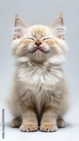 Fototapeta Adorable kitten with its eyes closed in a peaceful pose captured in a realistic style isolated on a clean white background