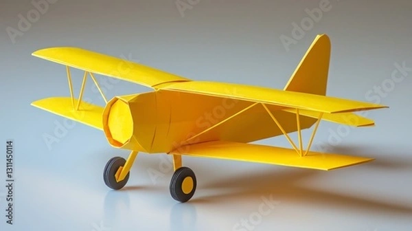 Fototapeta A vibrant yellow model airplane displayed against a neutral background, showcasing its detailed design and craftsmanship.