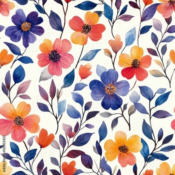 Fototapeta Delightful floral pattern showcasing a variety of colorful blossoms and artistic designs Seamless Texture