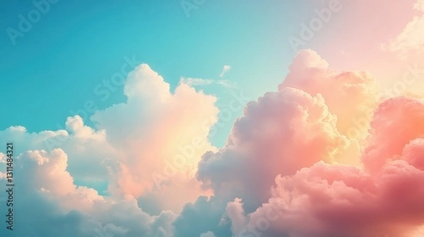 Fototapeta Pastel Pink and Blue Sunset Cloudscape, Soft Light, Dreamy Sky