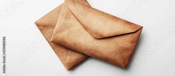 Fototapeta Two brown envelopes stacked diagonally on a white background with soft shadows highlighting their texture and shape.