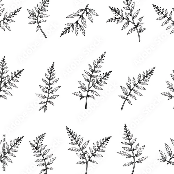 Fototapeta Botanical Pattern: An elegant arrangement of stylized botanical leaves, creating a visually captivating, seamless pattern perfect for designs. 