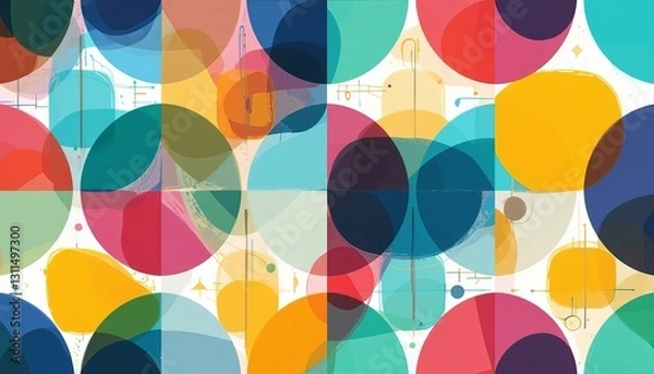 Fototapeta A Vibrant Celebration Of Unity And Diversity, Shown Through Overlapping Translucent Circles In Joyful Hues And Subtle Lines