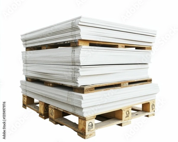 Fototapeta Drywall Sheet Stacking on Wooden Pallets. Gypsum Boards Packed for Wall and Floor Surface