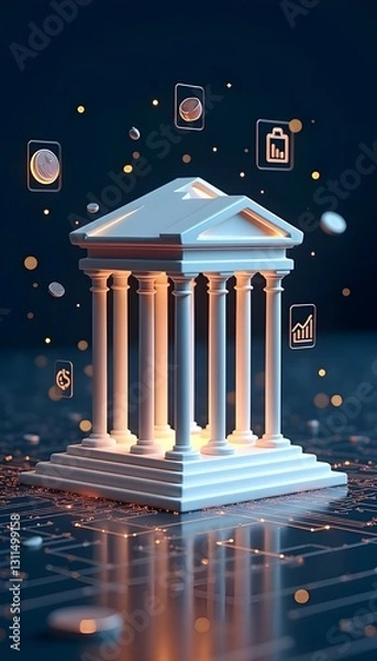 Fototapeta A futuristic digital banking concept featuring an automated financial platform emerging with a sleek interface, symbolizing modern loan processing and financial transactions.

