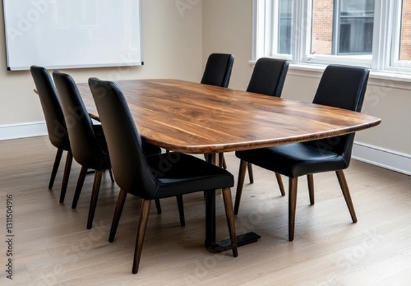 Fototapeta Spacious dining room featuring table and chairs with large conference arrangement and modern office d?cor