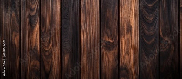Obraz Textured close up of dark brown wooden planks arranged vertically with rich grain patterns and warm tones creating a rustic background effect