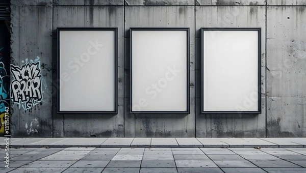 Obraz Triple Vertical digital Poster Mockup background on outdor space
