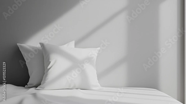 Fototapeta air of matching white pillows symmetrically arranged on a bed
