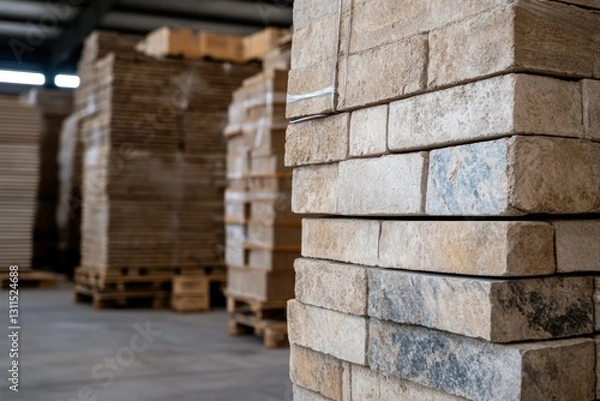 Fototapeta Large Stack of Newly Manufactured Tiles in Warehouse