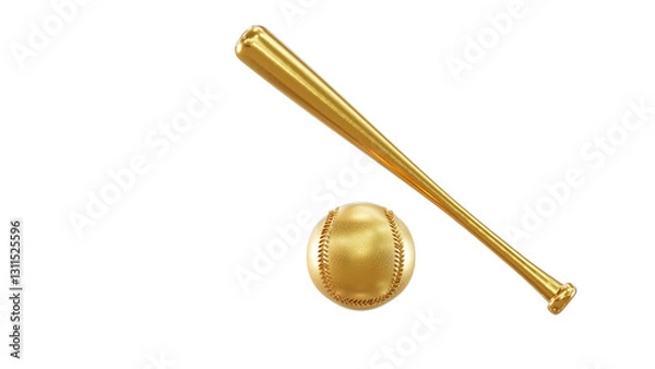 Obraz baseball ball and gold baseball bat 3D rendering	