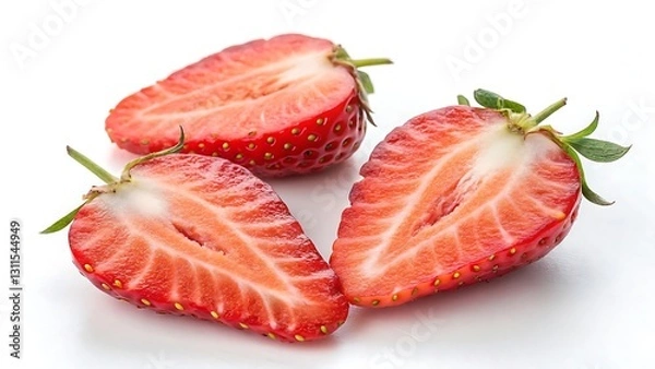 Fototapeta Two Sliced Strawberries on a White Background