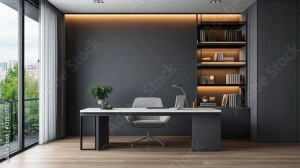 Fototapeta Modern Office Workspace with City View