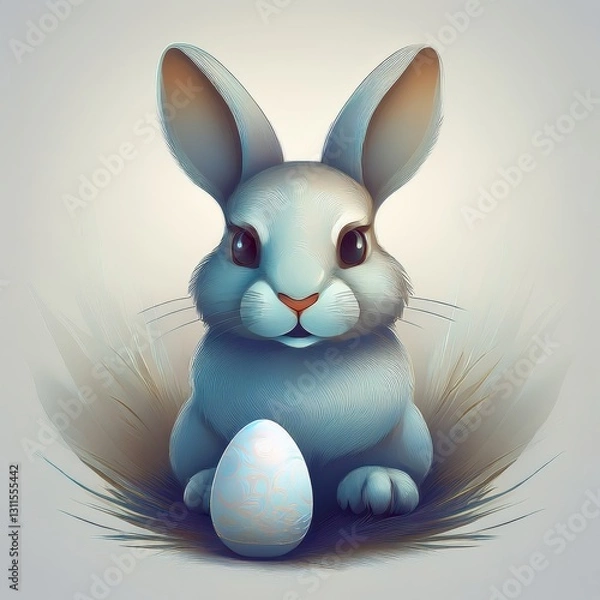 Fototapeta A simple cartoon Easter bunny with a white background and eggs