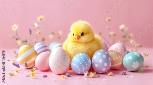 Obraz Cute Chick with Easter Eggs