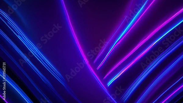 Obraz Abstract Neon Lines: Dynamic blue and pink neon lines create a vibrant and futuristic pattern, glowing with energy against a deep purple backdrop. Capturing modern and technology.