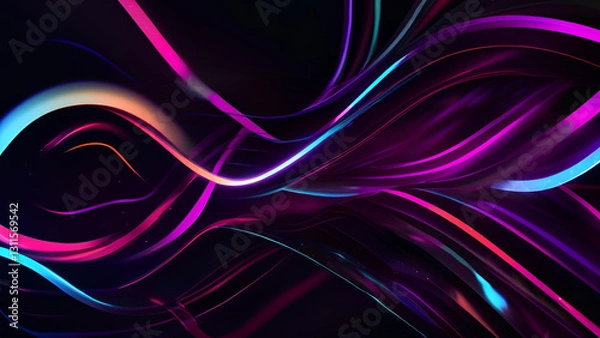 Fototapeta Vibrant Neon Streams: A captivating display of flowing neon light streams, intertwined and undulating, creates an abstract, dynamic, and energetic visual experience.