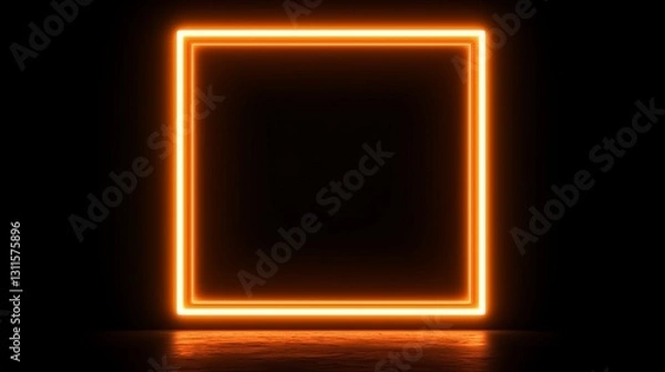 Fototapeta Neon orange square frame glowing brightly on black background. Perfect for tech design. AI generated