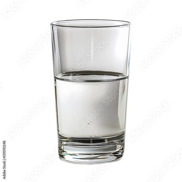 Fototapeta Crystal-clear half full glass of water isolated on a white background, symbolizing purity, hydration, and freshness