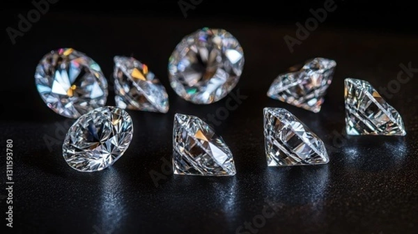 Fototapeta A set of diamonds placed under different light sources for brilliance testing.