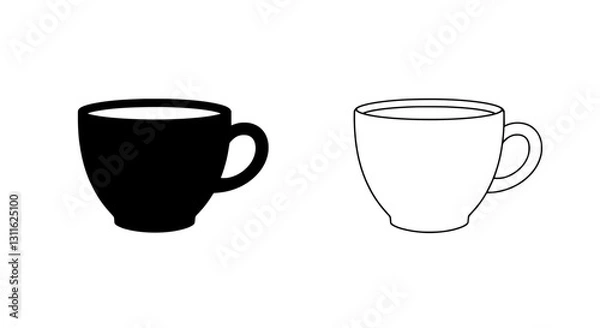 Fototapeta Coffee Cup Duo: A striking contrast between a solid black and a minimalistic outline of a coffee cup, ready to be filled with rich, aromatic coffee. 