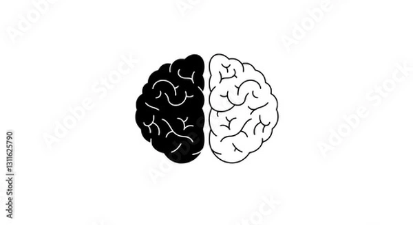 Obraz Dual Brain: The image features a brain, divided in two, with one half in contrasting tones, symbolizing the cognitive functions of mind and thought.