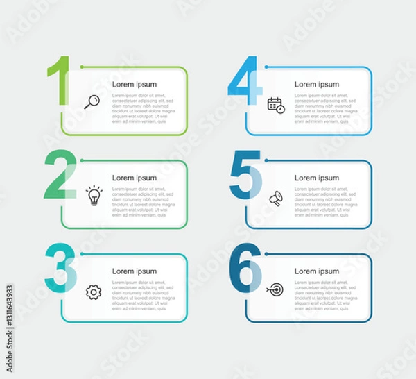 Fototapeta Modern design template infographic with 6 step or option suitable for business information and presentation 