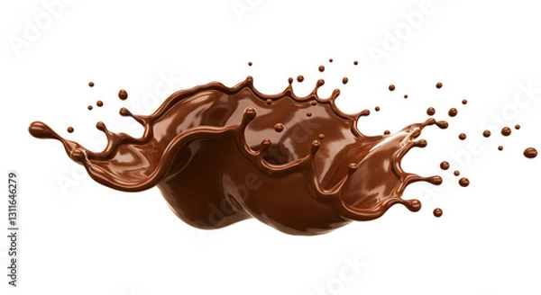 Fototapeta Chocolate splash on white background with milk and dark chocolate flowing and melting