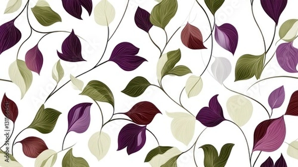 Fototapeta Elegant purple leaves pattern, nature background, seamless design, textile print