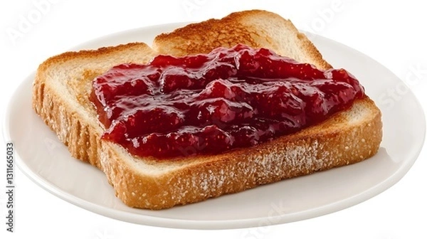 Fototapeta Toast with jam on a white plate, isolated, can be used for breakfast/food illustration