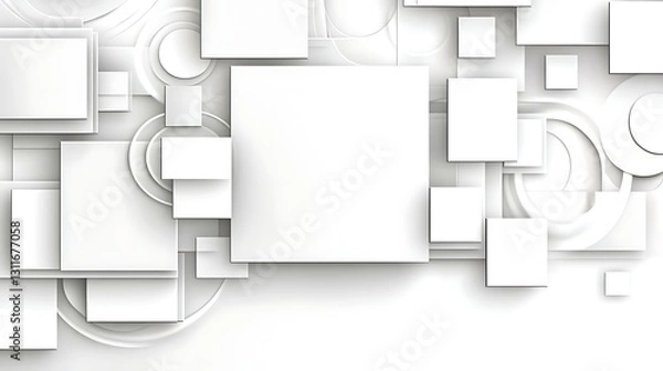 Fototapeta Abstract White Geometric Background Overlapping Squares Circles Modern Design Clean Minimalist Style