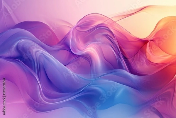 Fototapeta Vivid abstract image featuring flowing waves in gradient purple, blue, and orange hues for artistic visuals. Generated AI