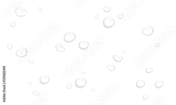 Obraz Vector water drops, drop, droplets. PNG drops, condensation on glass, on various surfaces. Realistic drops on a transparent background. Rain and dew.	