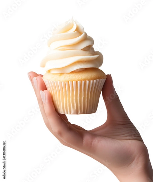 Fototapeta Vanilla Cupcake with Chocolate Chips and Creamy Frosting on Transparent Background