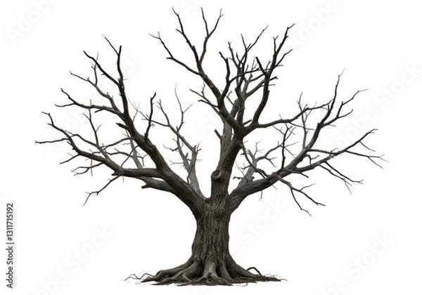 Fototapeta Isolated Dead Tree with Exposed Roots, Perfect for Halloween or Autumn Designs isolated on white or transparent png background