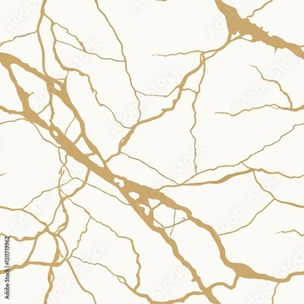 Fototapeta Abstract organic veins pattern with golden branches on a light background