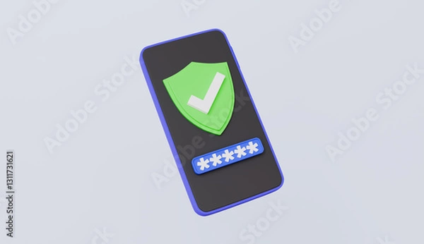 Fototapeta Guard shield protections with password security, cyber security concept 3d illustration