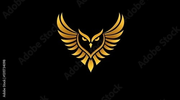 Fototapeta Golden Owl Emblem, Abstract Design, Symbol, Graphic