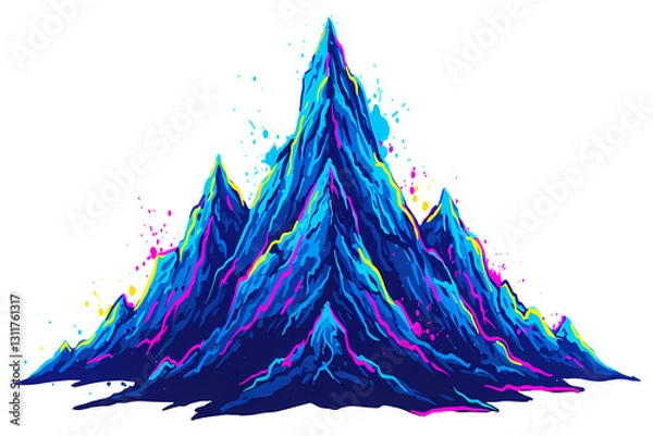 Obraz Vibrant mountain range abstract art style, electric blue and neon pink dynamic brushstrokes, jagged peaks splatter paint effect. 