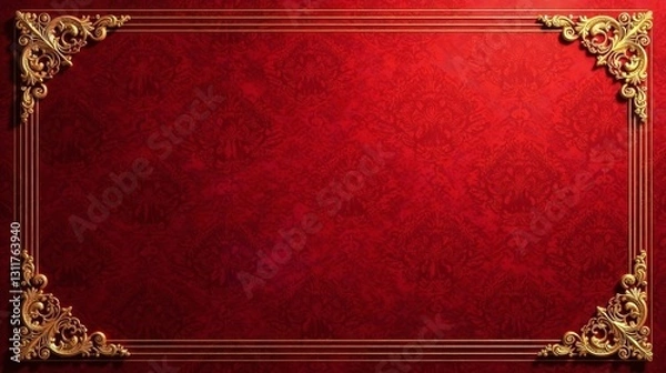 Fototapeta Elegant Crimson Background with Gilded Ornate Frame Perfect for Luxury Design Projects