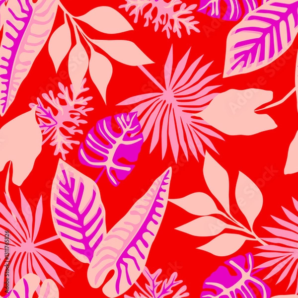 Fototapeta Tropical pattern, floral, leaves. Digital print in Repeat (rapport), Resolution 300 DPI, ideal for fashion, decoration and stationery.