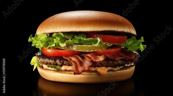 Fototapeta Craft Bacon Burger with Lettuce, Tomato, and Grilled 3 - Standard x