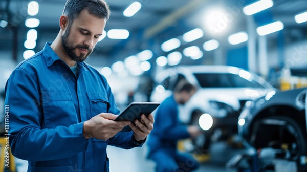 Fototapeta Modern Car Service Workshop with Advanced Technology