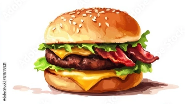 Fototapeta Tasty Burger with Fresh Lettuce and Crispy Bacon