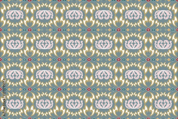 Fototapeta Damask seamless pattern. Design for textile, fabric, clothing, wallpaper, wrapping, cushion art ornament and decoration