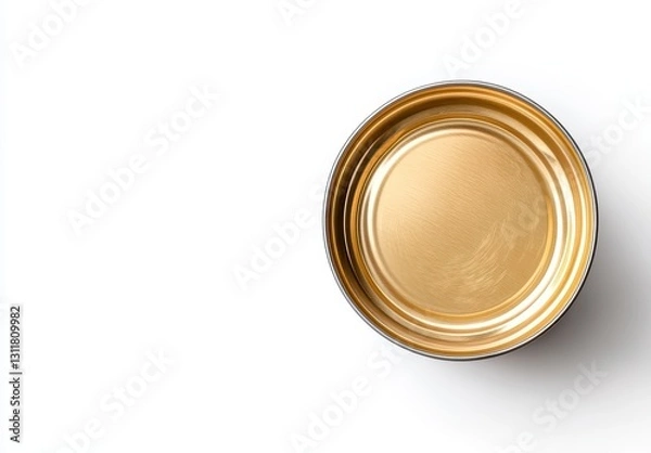 Fototapeta Round Gold Metallic Canister Lid on White Background for Creative Design Elements and Modern Packaging Concepts