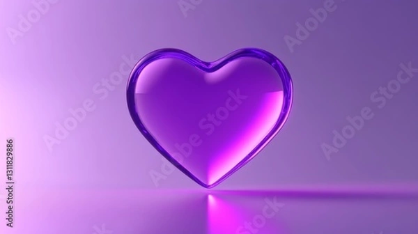 Fototapeta Neon Purple Heart Icon Hovering in a 3D Digital Background