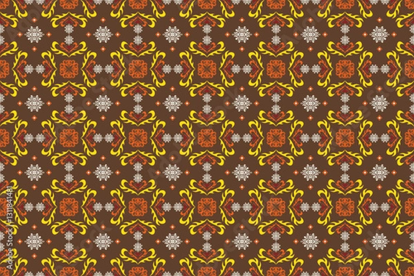 Fototapeta Damask seamless pattern. Design for textile, fabric, clothing, wallpaper, wrapping, cushion art ornament and decoration.